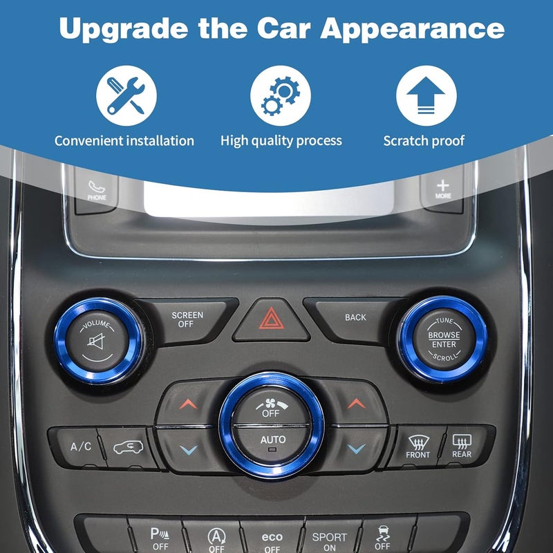 PDKLIN AC Volume Switch Knob Trim Ring Compatible with Dodge Charger 2011+/Challenger 2015+/RAM 2012-2017/Durango 2016-2022/Chrysler 300C 2011+, Aluminum Alloy Interior Accessories 3pcs, Blue - Image 4